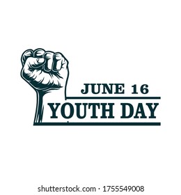 Ilustración vectorial de la mano apretada con signo de texto aislado en fondo blanco perfecto para la celebración de los días de la juventud fondo decorativo