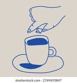 Vector illustration. Hand and coffee banner, retro style, minimalism.