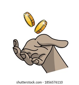 ilustración vectorial de una mano y monedas en color