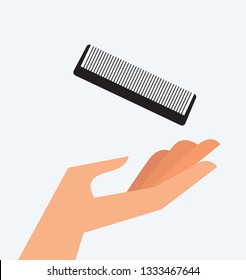 Vector illustration of a hand and a comb. Barber Concept. Hair cutting idea.