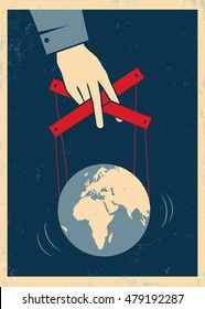 Vector Illustration Of A Hand Controls Earth Like A Puppet