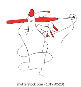 Vector Illustration Of A Hand With A Crochet Hook