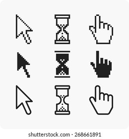 Vector illustration hand cursor hourglass. 