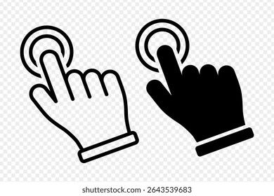 Vector illustration of hand cursor icon set isolated on transparent background