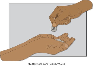 Vector Illustration of a hand depicted giving some coins towards another. download hand icon