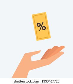 Vector illustration of a hand and discount card. Deals and Offers Concept. 