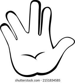 Vector illustration of a hand doing the vulcan salute, drawn in black and white