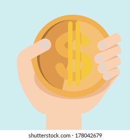 Vector illustration of hand with dollar money flat design 