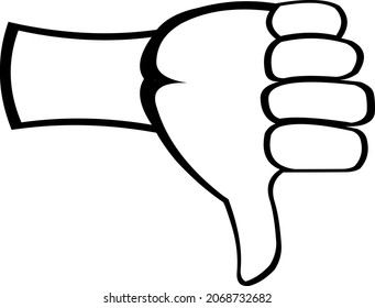 Vector illustration of a hand with I doubt thumb down in black and white, with outlines drawn