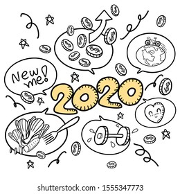 Vector illustration hand draw 2020 New year with inspiration concepts ideas.