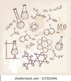 Vector illustration of Hand draw chemistry on background