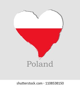 Vector Illustration. Hand draw heart Poland flag. National Poland banner for design