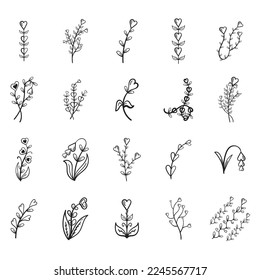 Vektorgrafik, handgezeichnete Herzenblumen-Kollektion