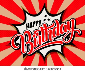 Vector illustration: Hand draw  lettering of Happy Birthday . Typography design. Greetings card.