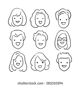 Vector illustration hand draw outline business people happy face.Doodle style.