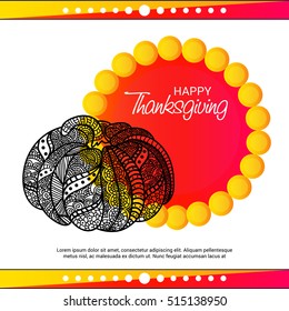 Vector illustration of a Hand Draw Pumkin Banner For Happy Thanksgiving.