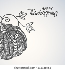 Vector illustration of a Hand Draw Pumkin Banner For Happy Thanksgiving.