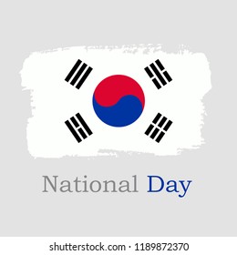 Vector Illustration. Hand draw South Korea flag. National South Korea banner for design on grey background. National Day