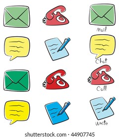 Vector illustration hand draw style web icons for contact page, included two tones of images and name of links