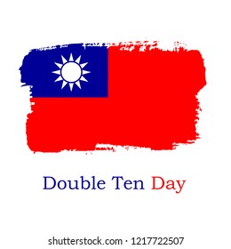 Vector Illustration. Hand draw Taiwan flag. National Taiwan banner for design on grey background. Double Ten Day