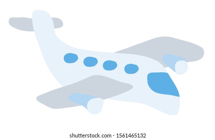 Vector illustration of hand drawing aircraft, plane, airplane, jet, aeroplane. Flat style without stroke. Isolated on white. Colored children funny pickture