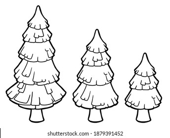 Vector illustration. Hand drawing art. Christmas tree. Big spruce. A set of Christmas trees. Coloring page.