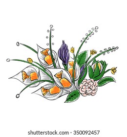 Vector illustration Hand drawing of a bouquet of paper flowers with candy