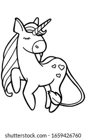  Vektorillustration. Handzeichnung. Cartoon Einhorn. Einzeln auf Weiß. Farbseite. Rutsche Zeichen. Der Originaldruck.