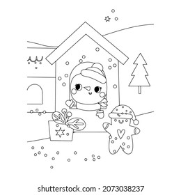 Ilustración vectorial. Personaje de dibujo a mano. Papá Noel con regalos. Ilustración navideña. Colorido de la página. Postcard Feliz Año Nuevo y Feliz Navidad.