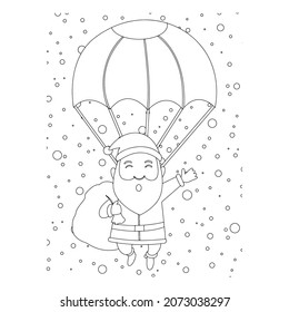 Ilustración vectorial. Personaje de dibujo a mano. Papá Noel con regalos. Ilustración navideña. Colorido de la página. Postcard Feliz Año Nuevo y Feliz Navidad.