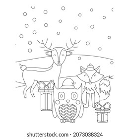 Ilustración vectorial. Personaje de dibujo a mano. Papá Noel con regalos. Ilustración navideña. Colorido de la página. Postcard Feliz Año Nuevo y Feliz Navidad.