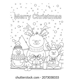 Vector illustration. Hand drawing cartoon character. Santa Claus with gifts. Christmas illustration. Coloring page. Postcard Happy New Year and Merry Christmas.