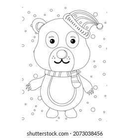 Vector illustration. Hand drawing cartoon character. Santa Claus with gifts. Christmas illustration. Coloring page. Postcard Happy New Year and Merry Christmas.