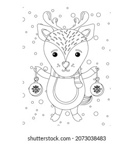 Vector illustration. Hand drawing cartoon character. Santa Claus with gifts. Christmas illustration. Coloring page. Postcard Happy New Year and Merry Christmas.