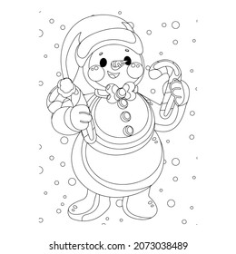 Ilustración vectorial. Personaje de dibujo a mano. Papá Noel con regalos. Ilustración navideña. Colorido de la página. Postcard Feliz Año Nuevo y Feliz Navidad.