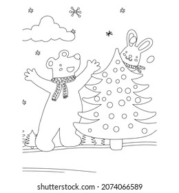 Ilustración vectorial. Personaje de dibujo a mano. Papá Noel con regalos. Ilustración navideña. Colorido de la página. Postcard Feliz Año Nuevo y Feliz Navidad.