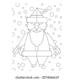 Vector illustration. Hand drawing cartoon character. Santa Claus with gifts. Christmas illustration. Coloring page. Postcard Happy New Year and Merry Christmas.