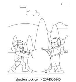 Vector illustration. Hand drawing cartoon character. Santa Claus with gifts. Christmas illustration. Coloring page. Postcard Happy New Year and Merry Christmas.