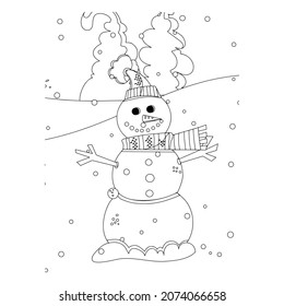 Vector illustration. Hand drawing cartoon character. Santa Claus with gifts. Christmas illustration. Coloring page. Postcard Happy New Year and Merry Christmas.