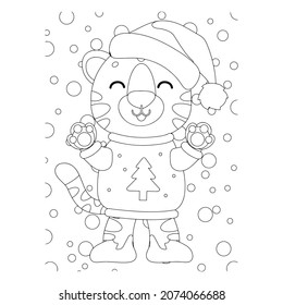 Ilustración vectorial. Personaje de dibujo a mano. Papá Noel con regalos. Ilustración navideña. Colorido de la página. Postcard Feliz Año Nuevo y Feliz Navidad.