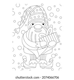 Vektorgrafik. Handzeichner Cartoon-Charakter. Weihnachtsmann mit Geschenken. Weihnachtsgrafik. Farbseite. Postcard Glückliches neues Jahr und frohe Weihnachten.