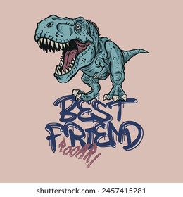 Vector illustration of Hand drawing cartoon dinosaur and typography. For Boys t shirt.