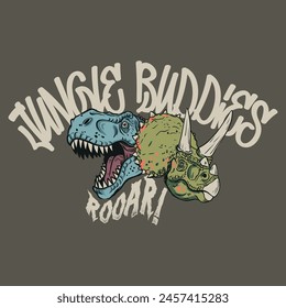 Vector illustration of Hand drawing cartoon dinosaur and typography. For Boys t shirt.