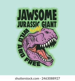 Vector illustration of Hand drawing cartoon dinosaur and typography. For Boys t shirt.