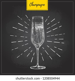 Vector illustration of hand drawing champagne glass on chalkboard background
