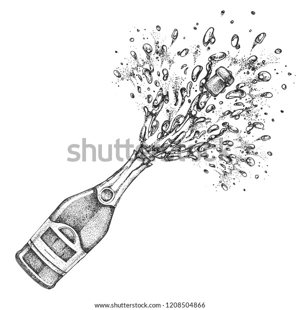 Vector Illustration Hand Drawing Champagne Bottle Stock Vector (Royalty ...