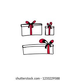 Vector illustration of hand drawing christmas gift boxes.