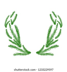 Vector illustration of hand drawing christmas tree wreath.