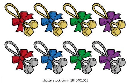 Ilustración vectorial. Dibujo manual de arte navideño. Decoración festiva.  Arte de línea minimalista. campanas de Navidad. Campanas con un arco.