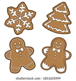Vector illustration. Hand drawing Christmas art. Festive decorations.  Minimalistic line art. Gingerbread.